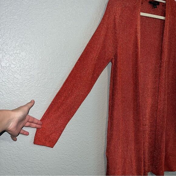Ann Taylor Womens Open Front Long Sleeve Knitted Sweater Cardigan Orange Medium - Picture 4 of 8